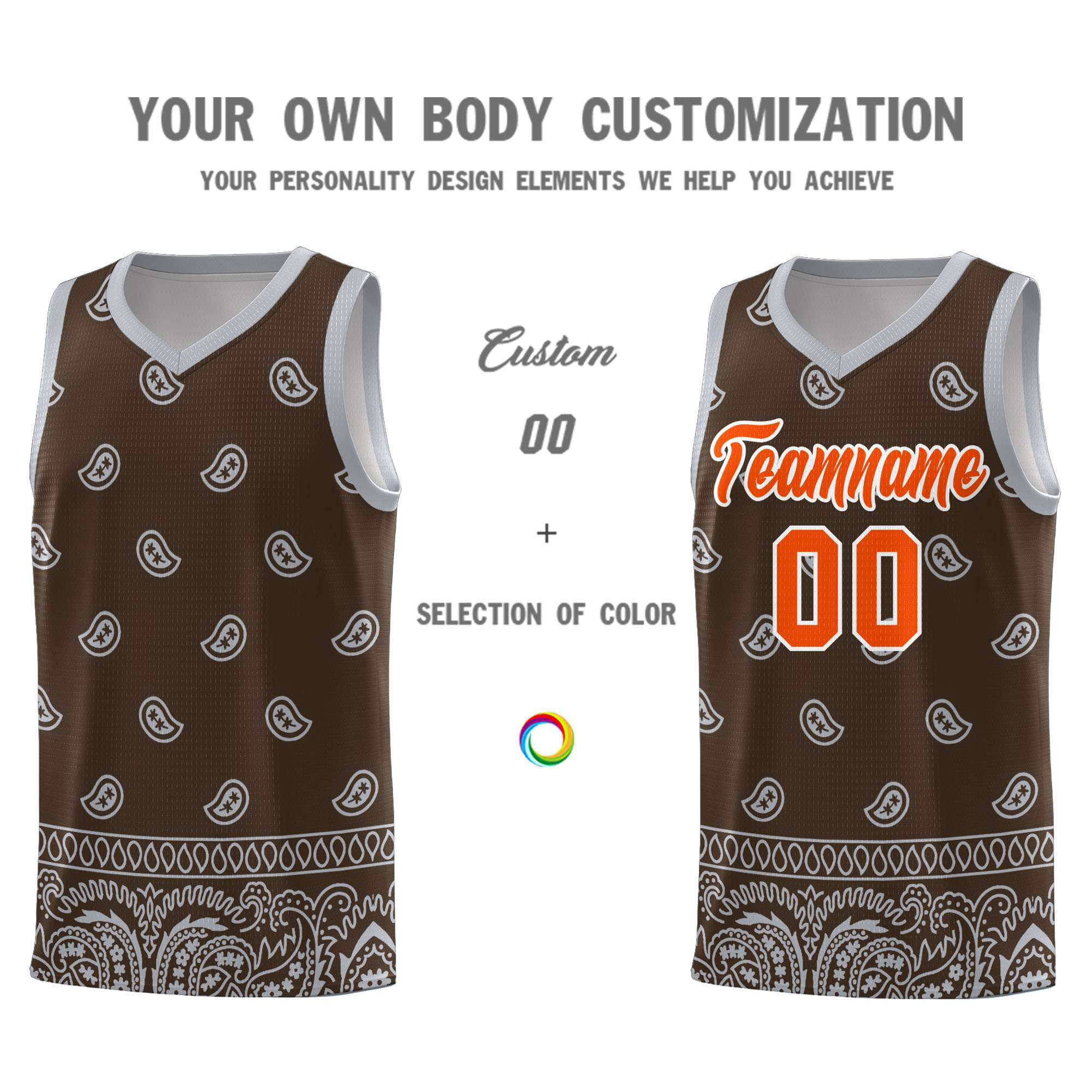 Custom Brown Gray Personalized Cashew Pattern Sports Uniform Basketball Jersey