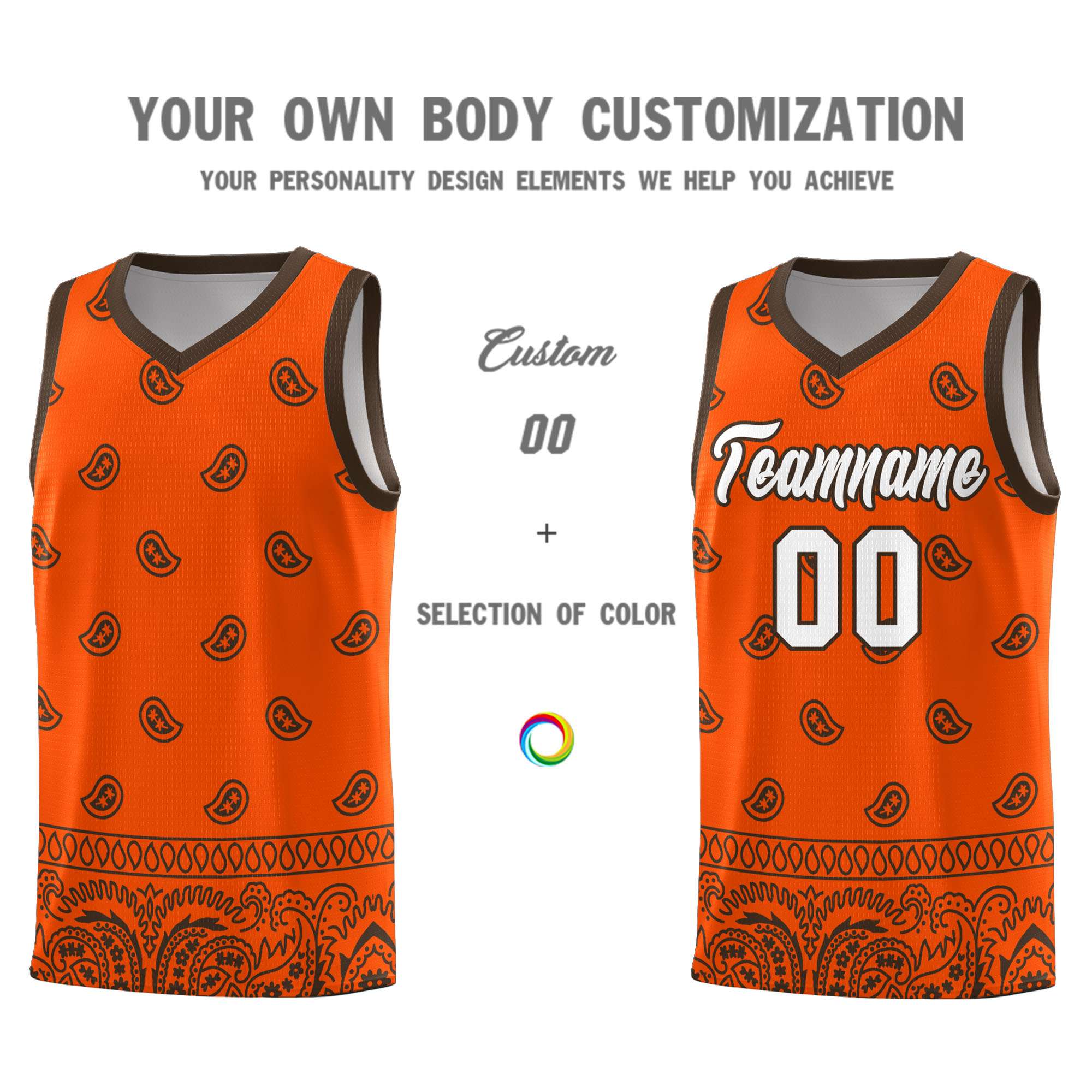 Custom Orange Brown Personalized Cashew Pattern Sports Uniform Basketball Jersey