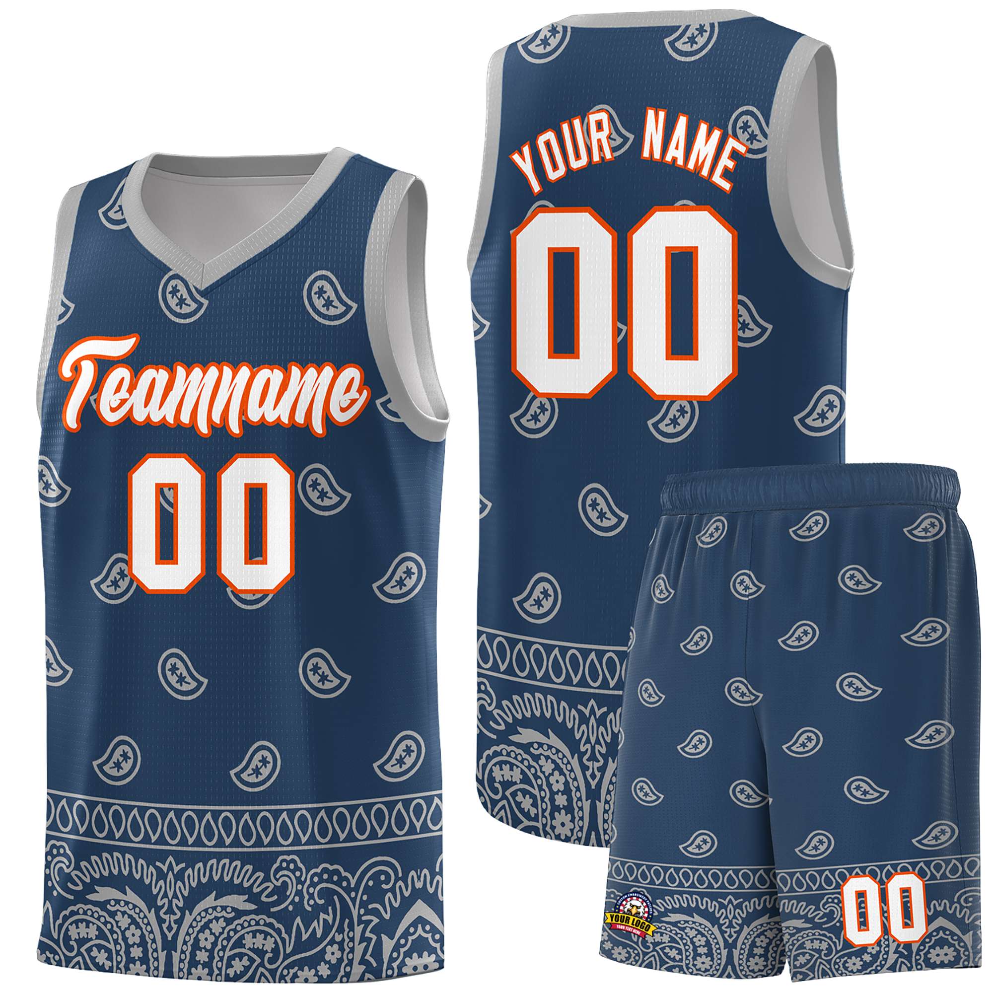 Custom Midnight Blue Gray Personalized Cashew Pattern Sports Uniform Basketball Jersey