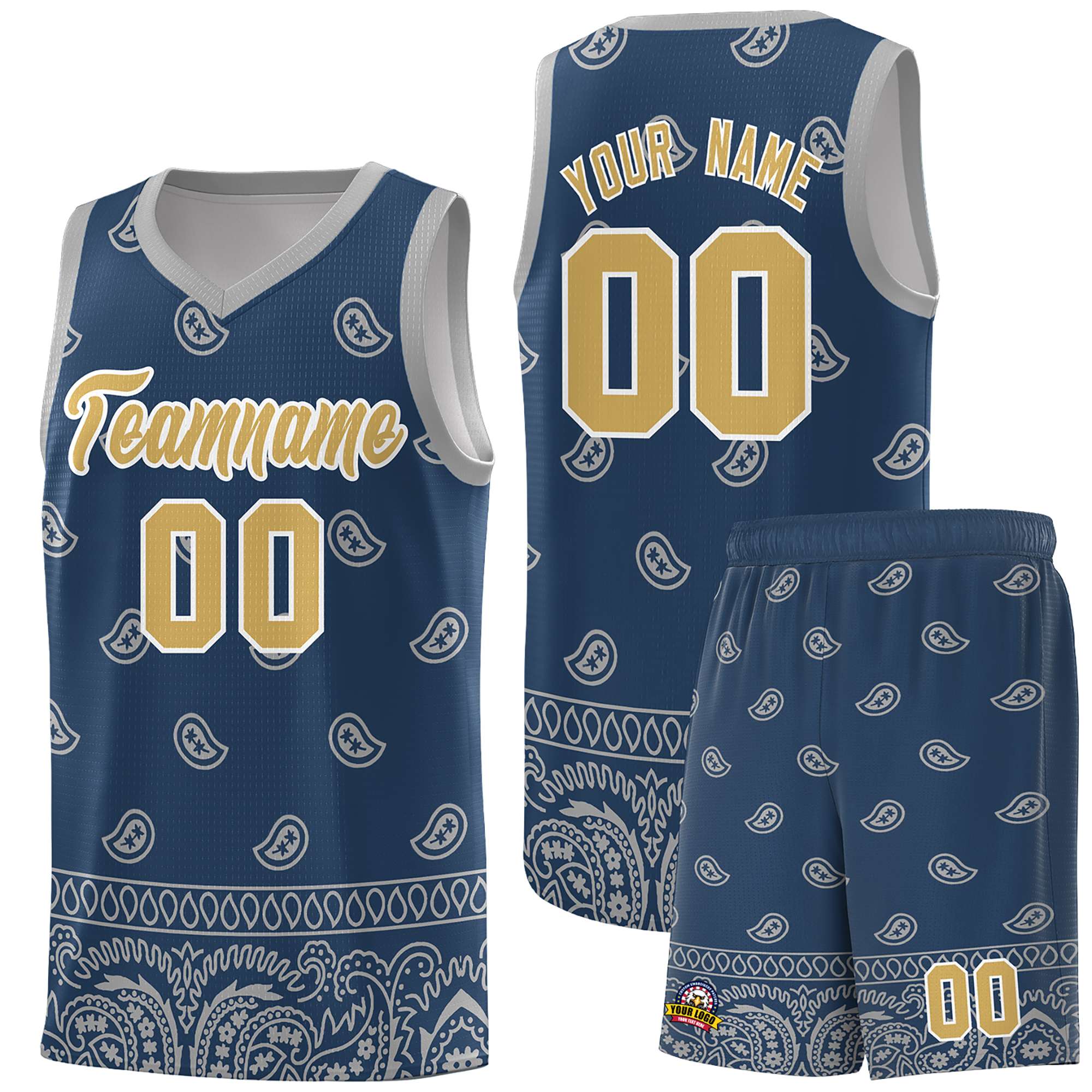 Custom Midnight Blue Gray Personalized Cashew Pattern Sports Uniform Basketball Jersey