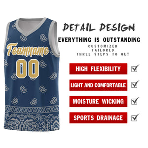 Custom Midnight Blue Gray Personalized Cashew Pattern Sports Uniform Basketball Jersey