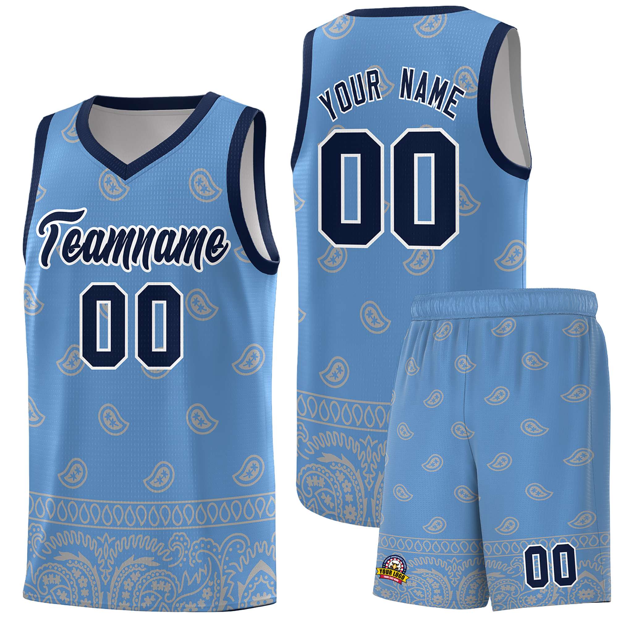 Custom Light Blue Gray Personalized Cashew Pattern Sports Uniform Basketball Jersey