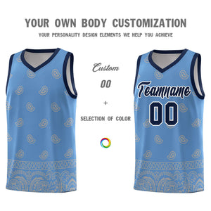 Custom Light Blue Gray Personalized Cashew Pattern Sports Uniform Basketball Jersey