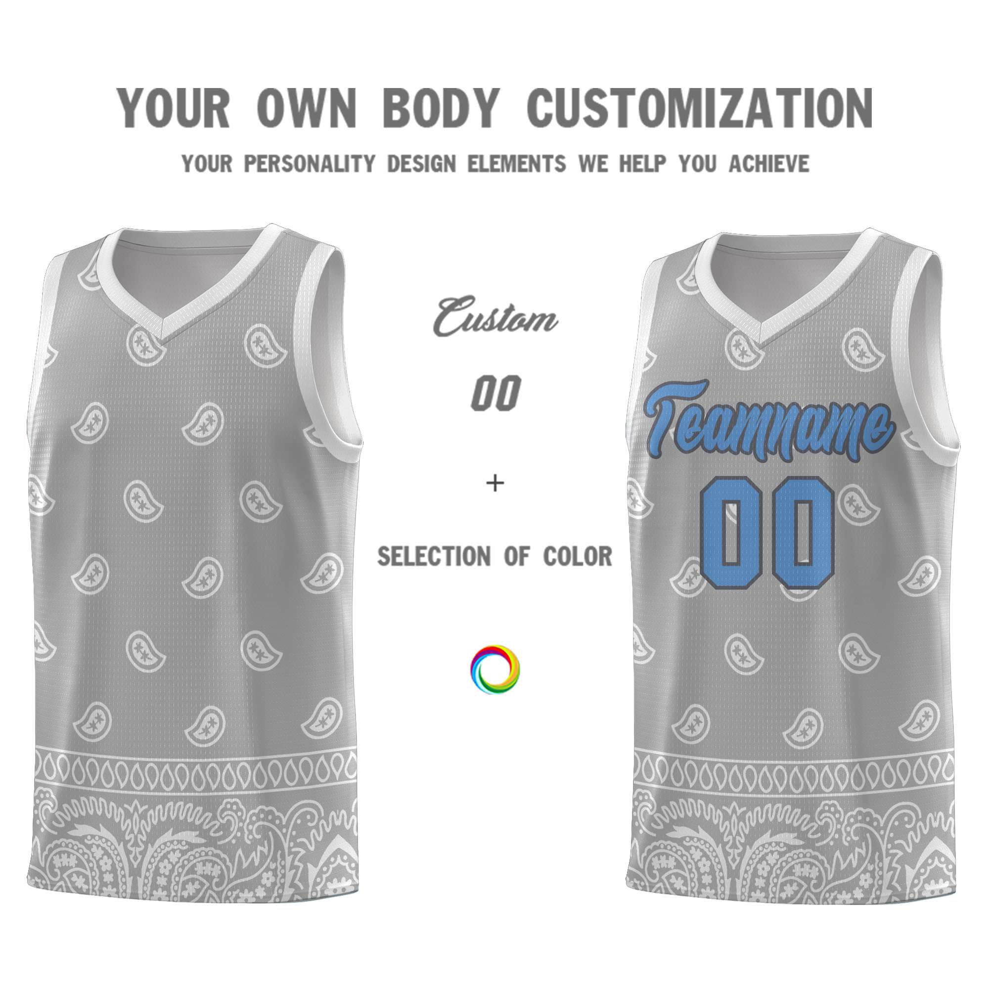 Custom Gray Light Gray Personalized Cashew Pattern Sports Uniform Basketball Jersey