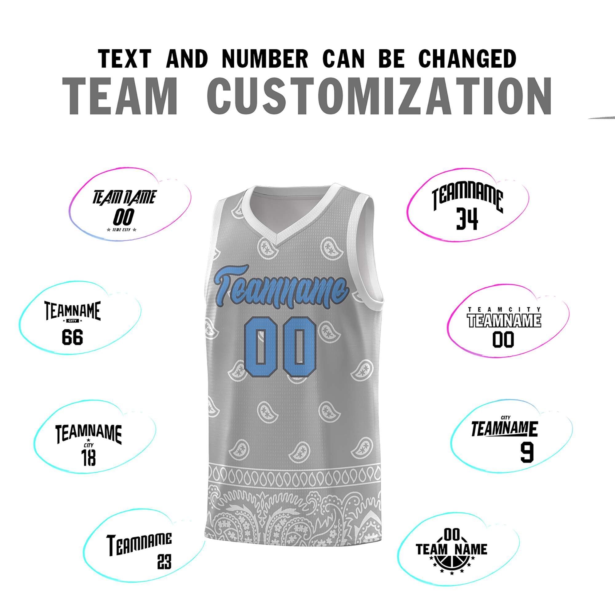 Custom Gray Light Gray Personalized Cashew Pattern Sports Uniform Basketball Jersey