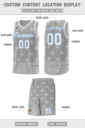 Custom Gray Light Gray Personalized Cashew Pattern Sports Uniform Basketball Jersey