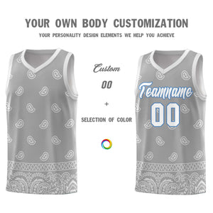 Custom Gray Light Gray Personalized Cashew Pattern Sports Uniform Basketball Jersey