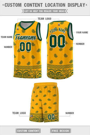 Custom Yellow Green Personalized Cashew Pattern Sports Uniform Basketball Jersey