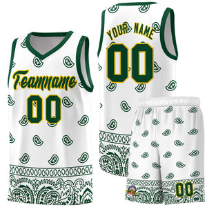 Custom Green White Personalized Cashew Pattern Sports Uniform Basketball Jersey