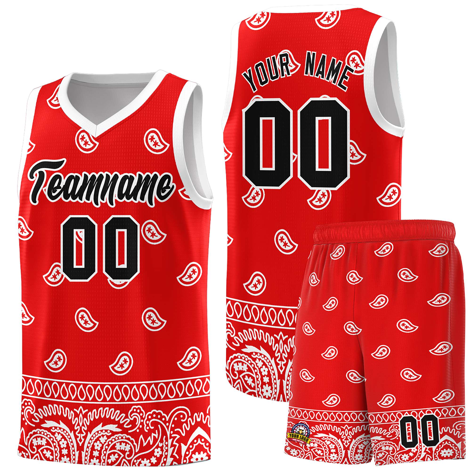 Custom Red White Personalized Cashew Pattern Sports Uniform Basketball Jersey