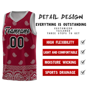 Custom Crimson Gray Personalized Cashew Pattern Sports Uniform Basketball Jersey