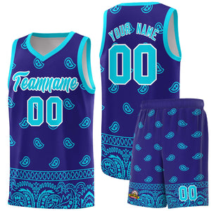 Custom Royal Bright Green Personalized Cashew Pattern Sports Uniform Basketball Jersey