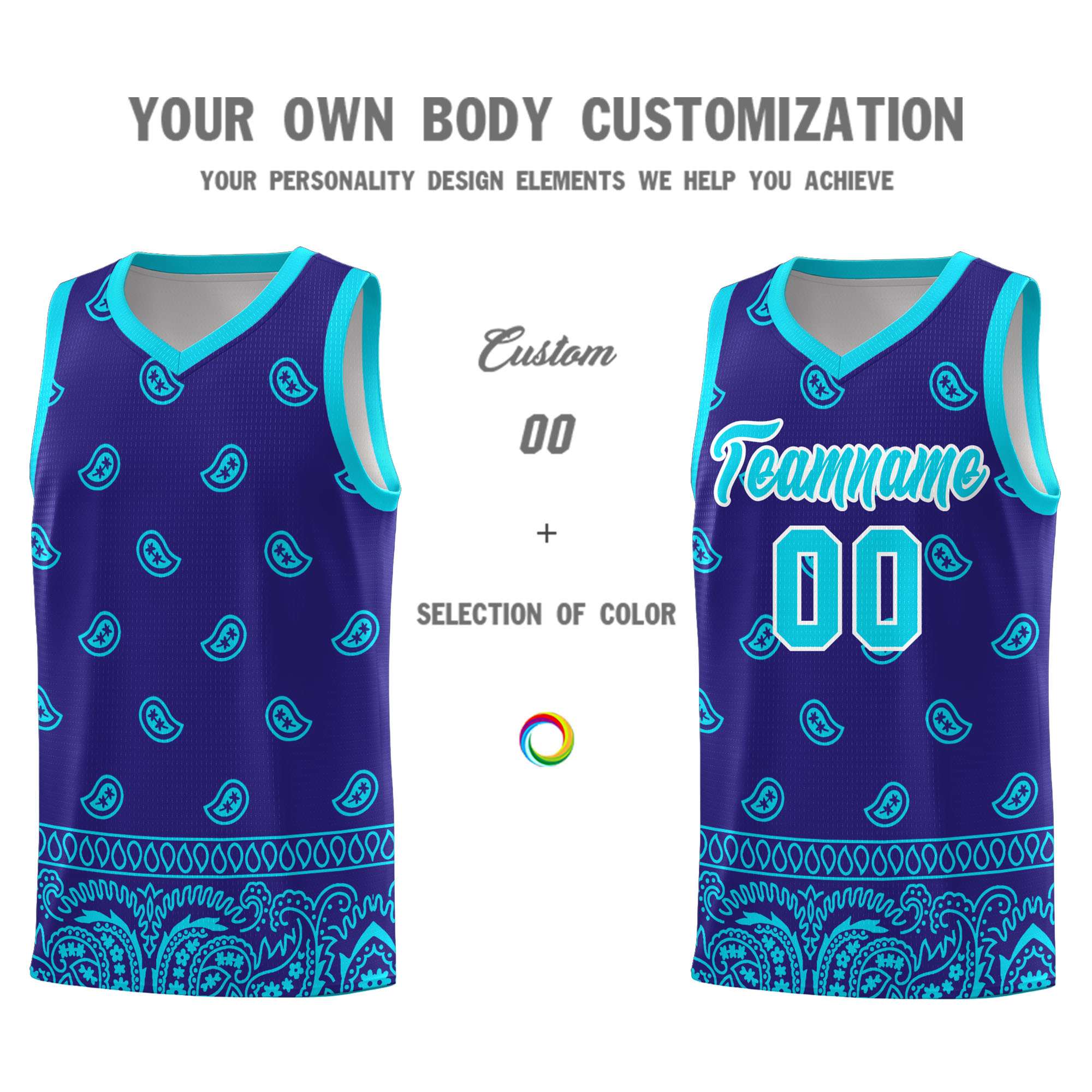 Custom Royal Bright Green Personalized Cashew Pattern Sports Uniform Basketball Jersey