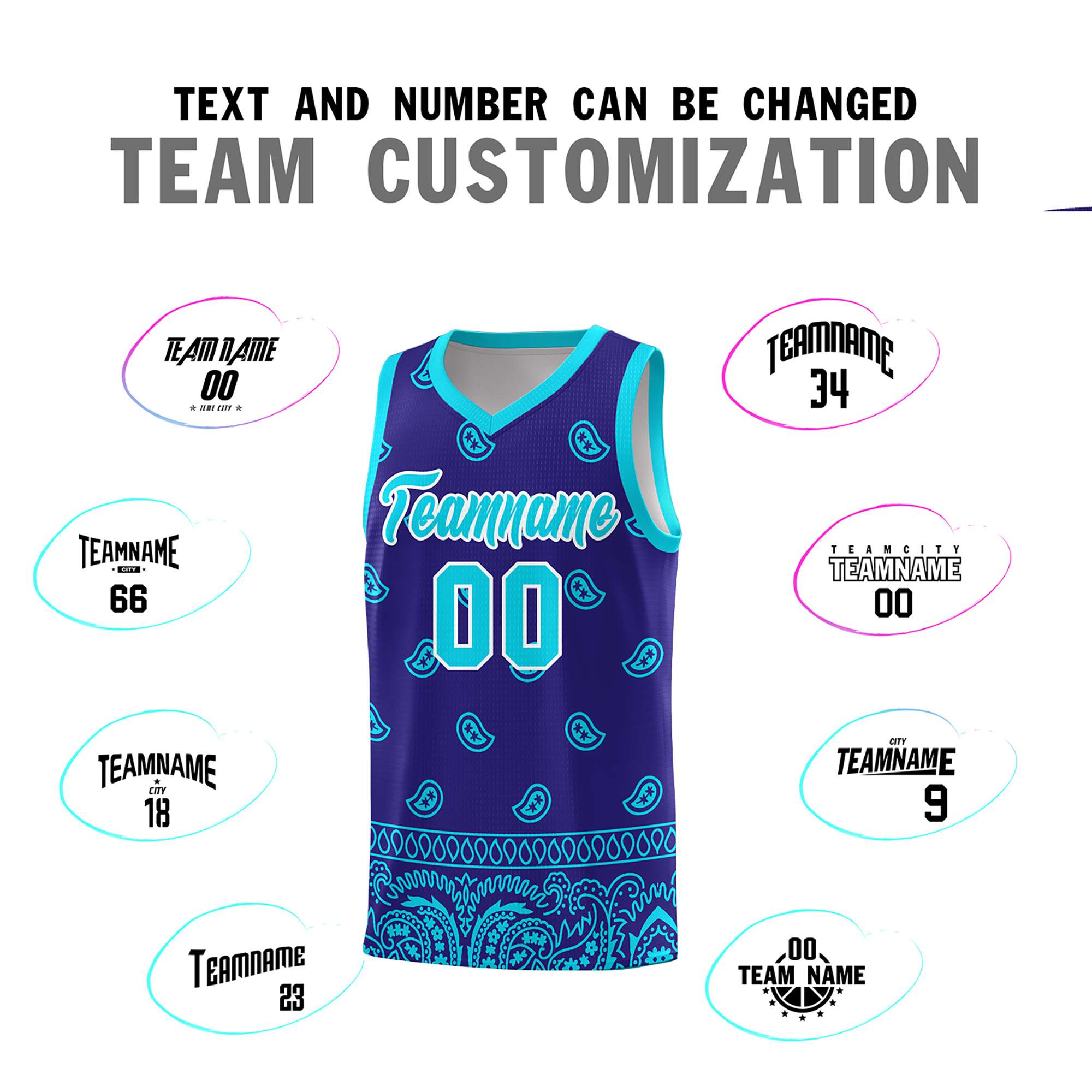 Custom Royal Bright Green Personalized Cashew Pattern Sports Uniform Basketball Jersey