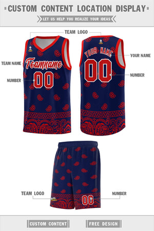 Custom Navy Red Personalized Cashew Pattern Sports Uniform Basketball Jersey