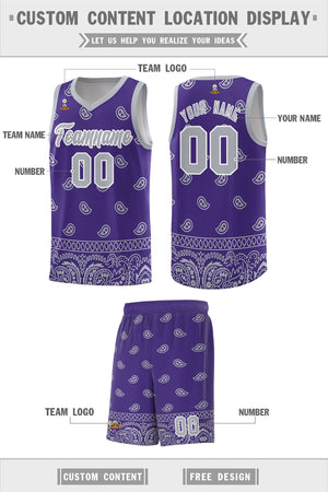 Custom Purple Gray Personalized Cashew Pattern Sports Uniform Basketball Jersey