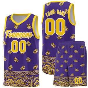 Custom Purple Gold Personalized Cashew Pattern Sports Uniform Basketball Jersey