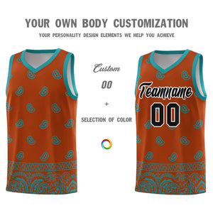 Custom Texas Orange Aqua Personalized Cashew Pattern Sports Uniform Basketball Jersey