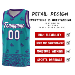 Custom Aqua Purple Personalized Cashew Pattern Sports Uniform Basketball Jersey