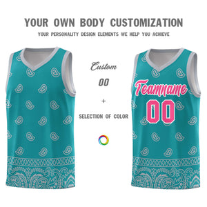 Custom Aqua Gray Personalized Cashew Pattern Sports Uniform Basketball Jersey