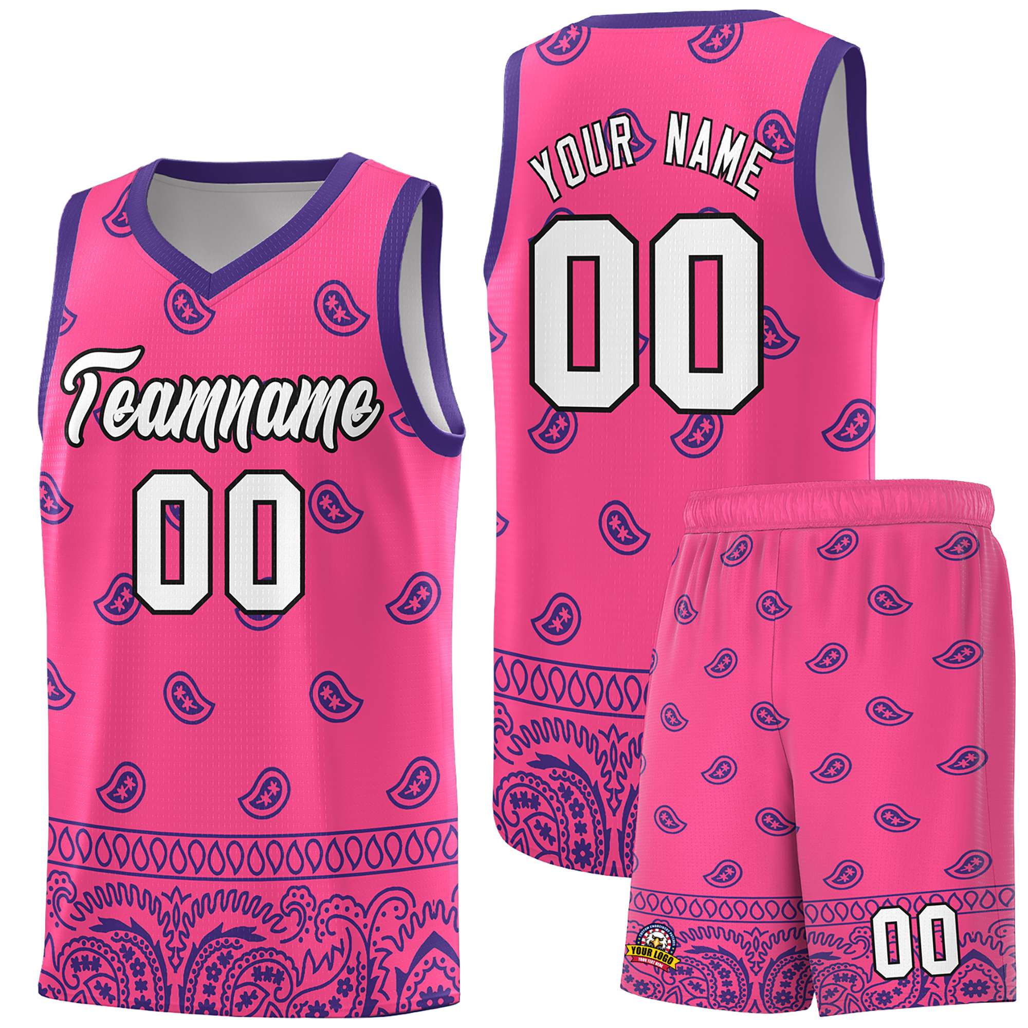 Custom Pink Purple Personalized Cashew Pattern Sports Uniform Basketball Jersey