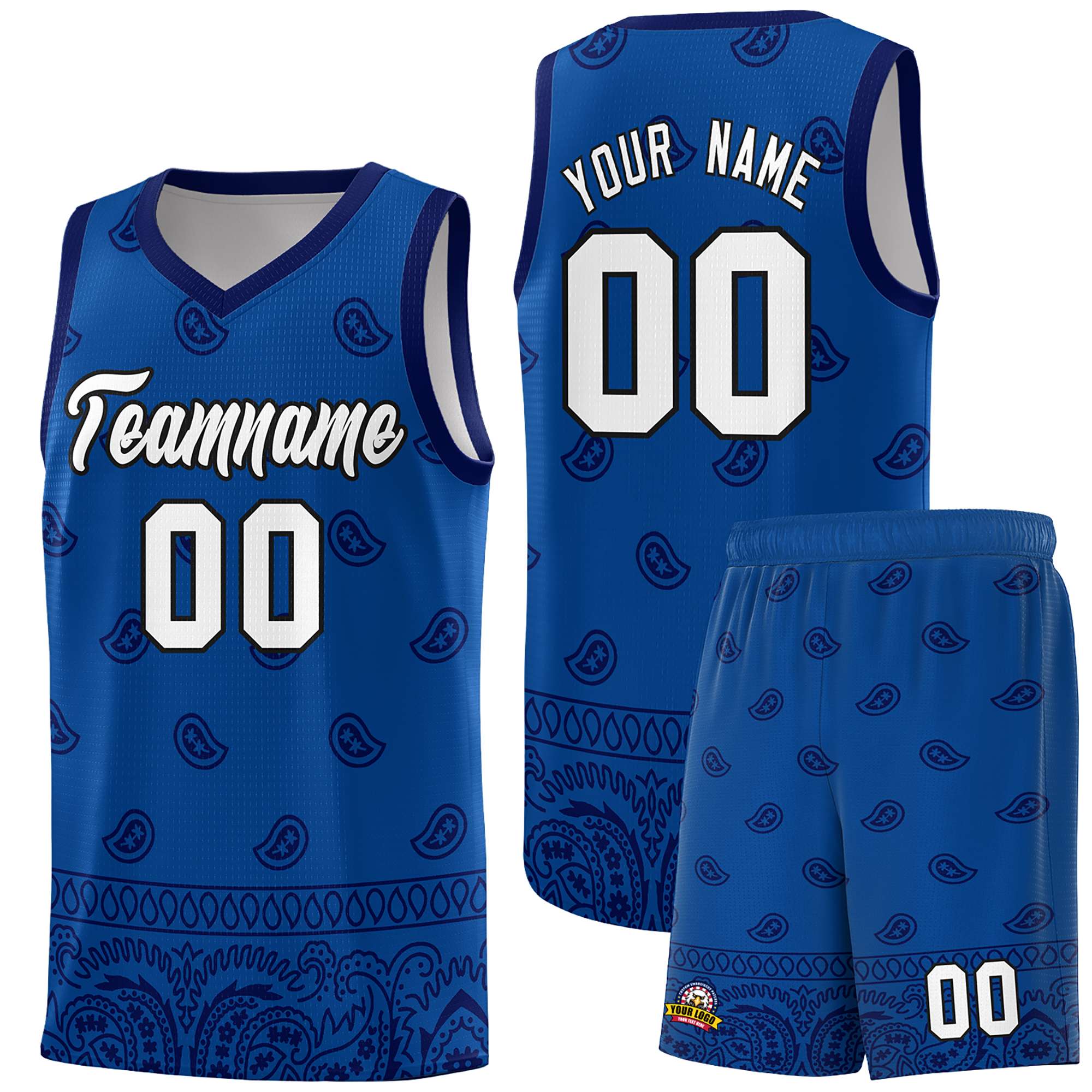 Custom Royal Navy Personalized Cashew Pattern Sports Uniform Basketball Jersey