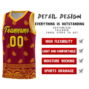 Custom Crimson Yellow Personalized Cashew Pattern Sports Uniform Basketball Jersey