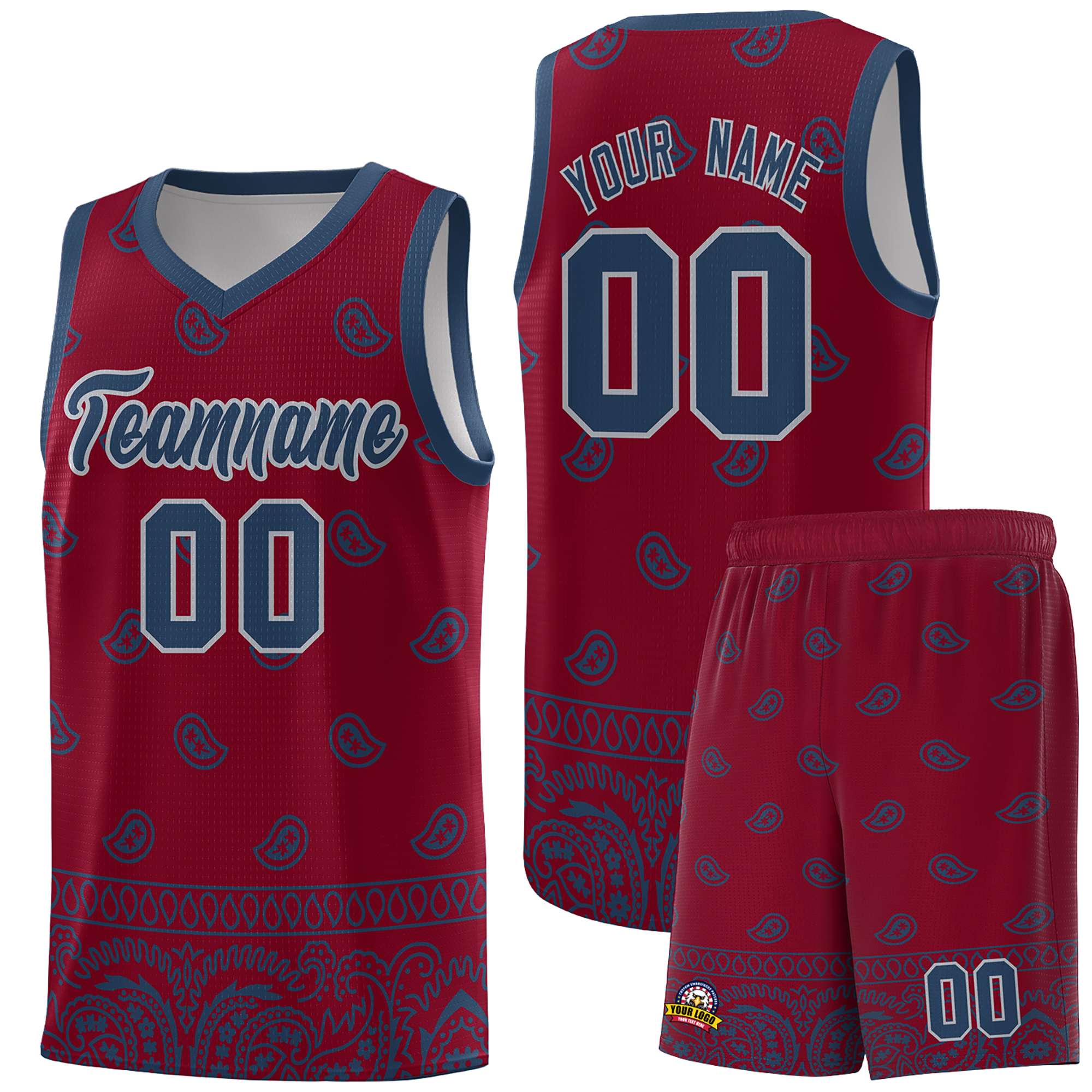 Custom Crimson Midnight Blue Personalized Cashew Pattern Sports Uniform Basketball Jersey