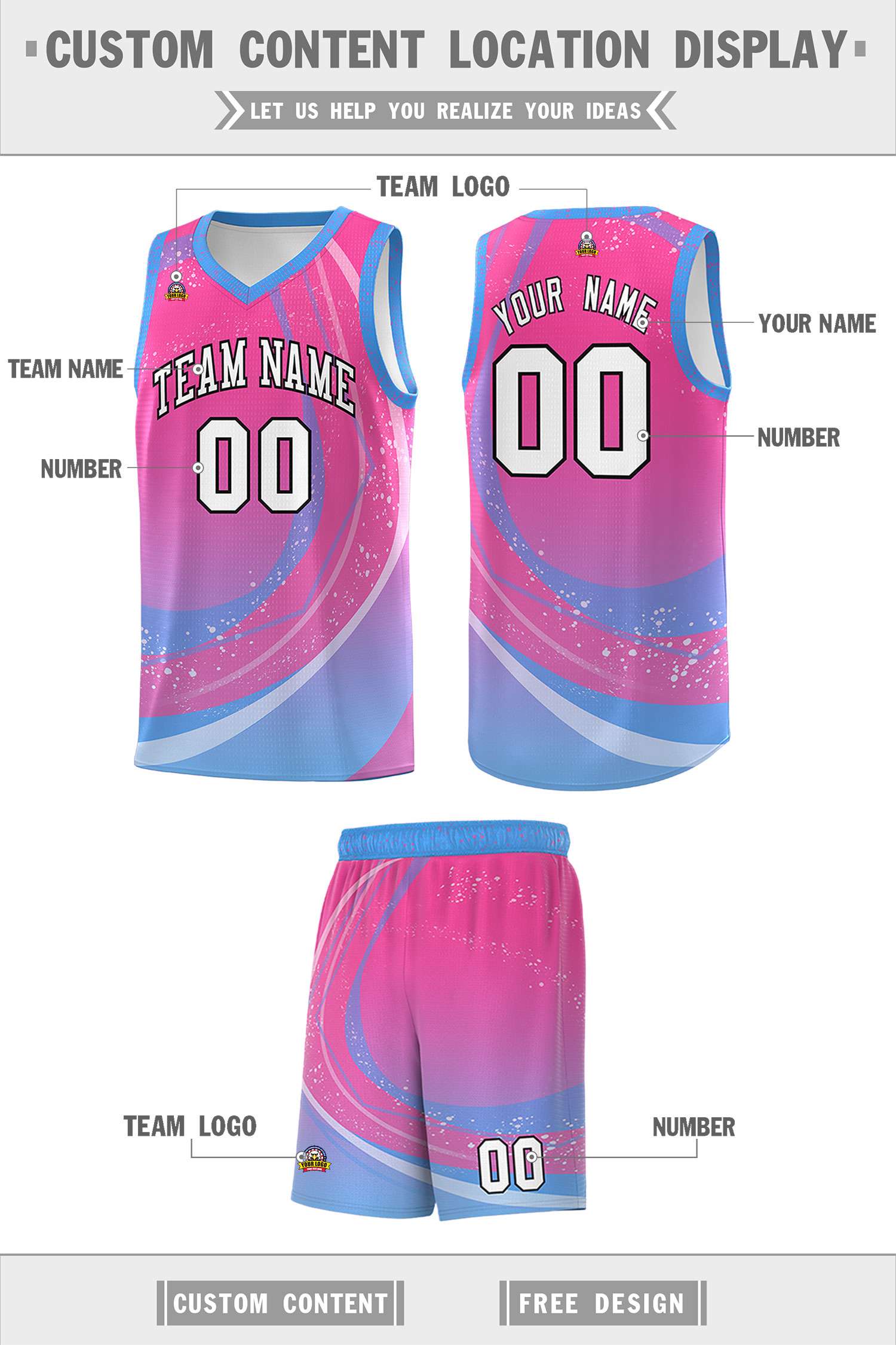 Custom Pink Powder Blue Personalized Galaxy Graffiti Pattern Sports Uniform Basketball Jersey