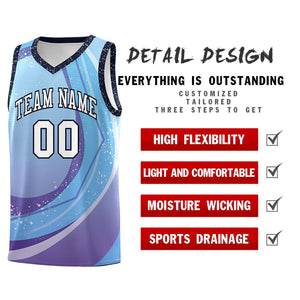 Custom Light Blue Purple Personalized Galaxy Graffiti Pattern Sports Uniform Basketball Jersey