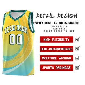 Custom Gold Aqua Personalized Galaxy Graffiti Pattern Sports Uniform Basketball Jersey