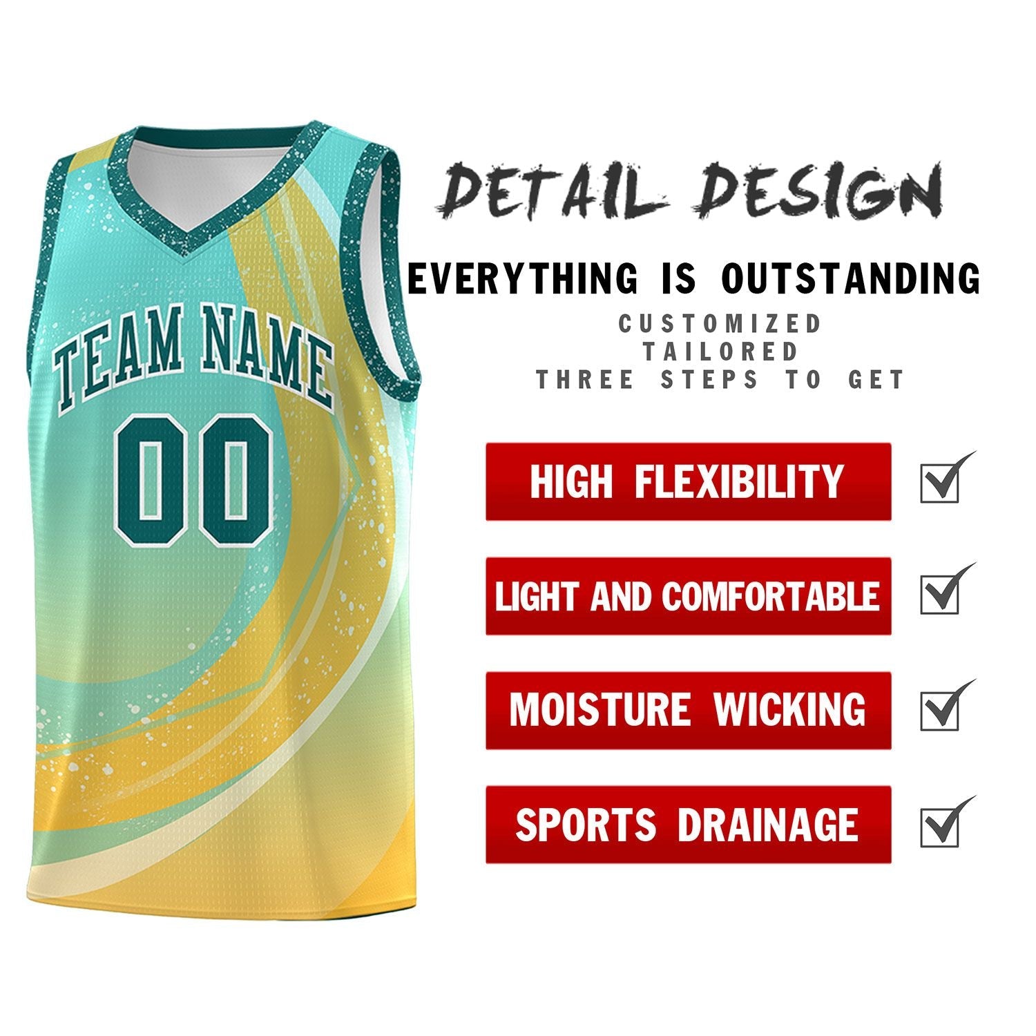 Custom Aqua Gold Personalized Galaxy Graffiti Pattern Sports Uniform Basketball Jersey