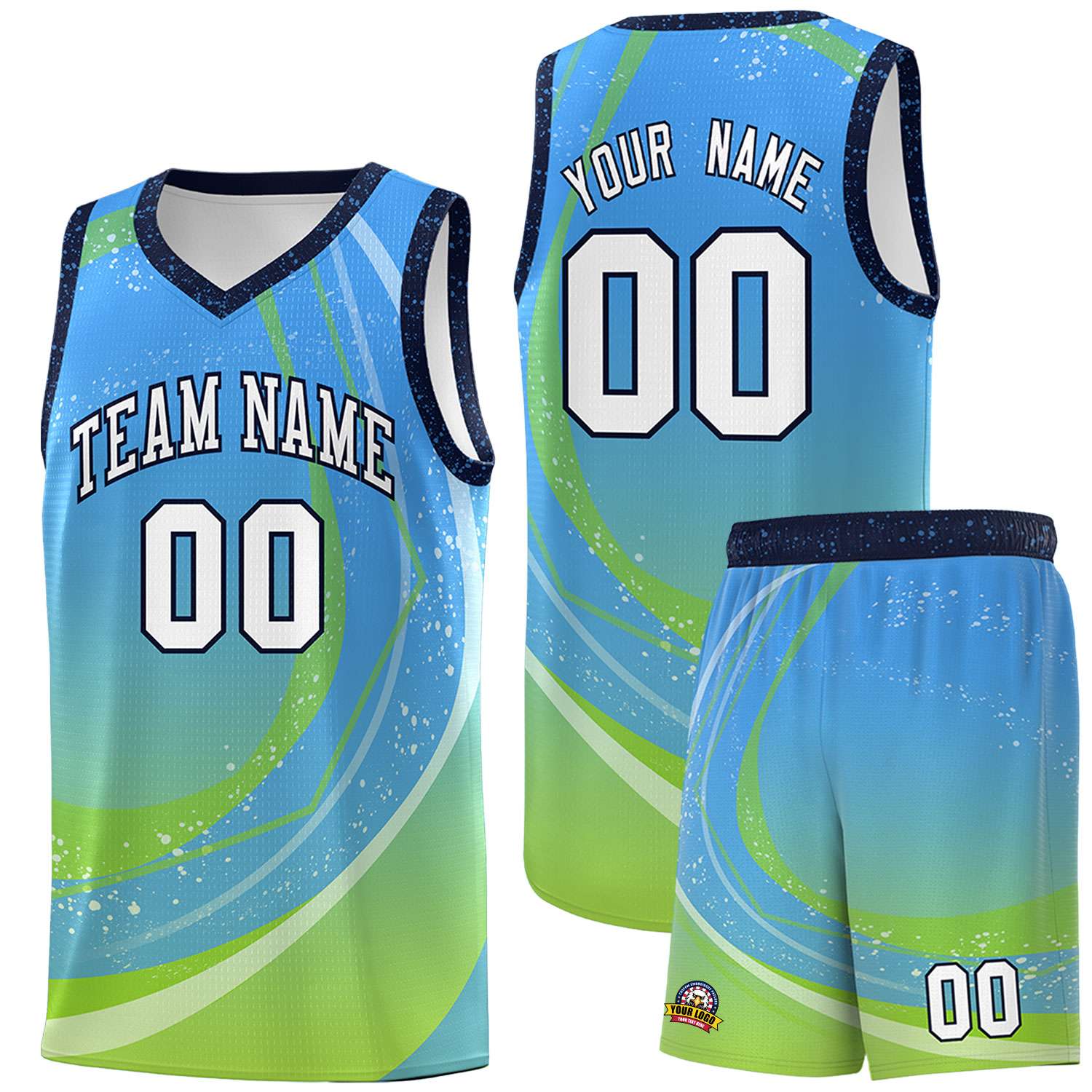 Custom Powder Blue Neon Green Personalized Galaxy Graffiti Pattern Sports Uniform Basketball Jersey