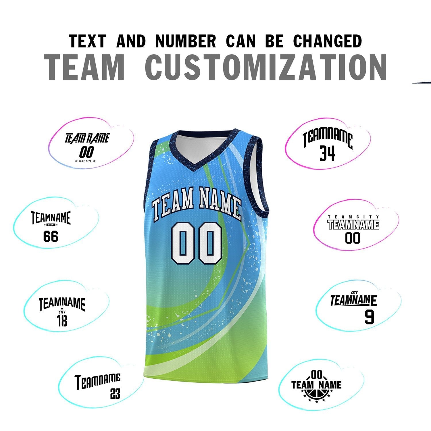 Custom Powder Blue Neon Green Personalized Galaxy Graffiti Pattern Sports Uniform Basketball Jersey