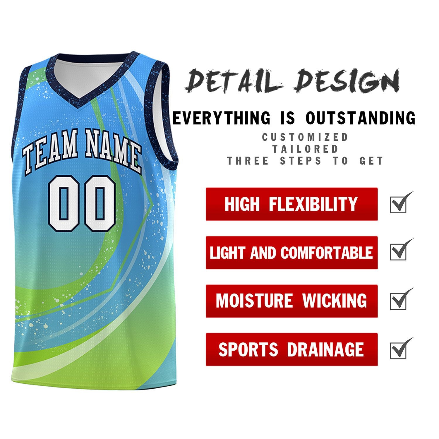 Custom Powder Blue Neon Green Personalized Galaxy Graffiti Pattern Sports Uniform Basketball Jersey