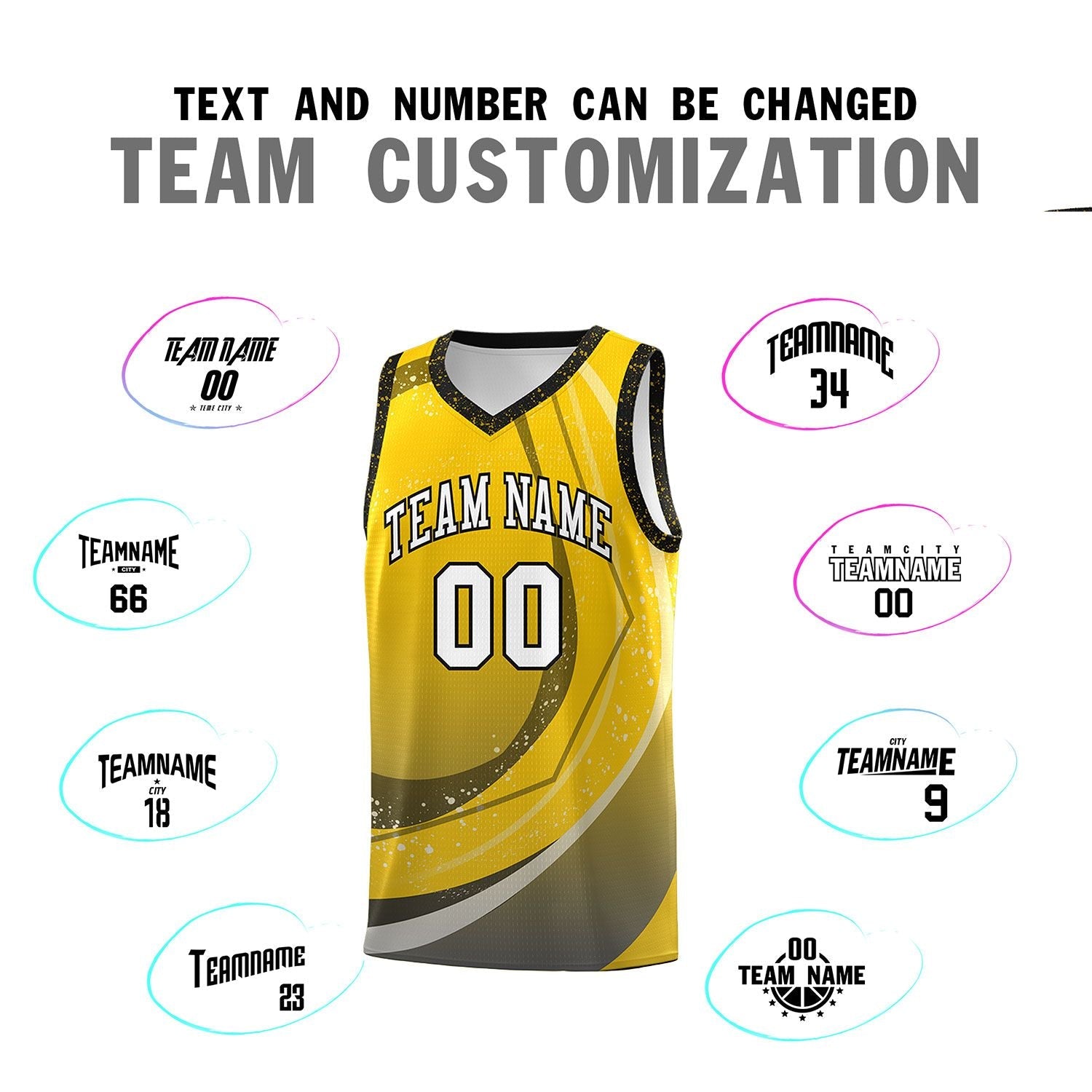 Custom Gold Black Personalized Galaxy Graffiti Pattern Sports Uniform Basketball Jersey