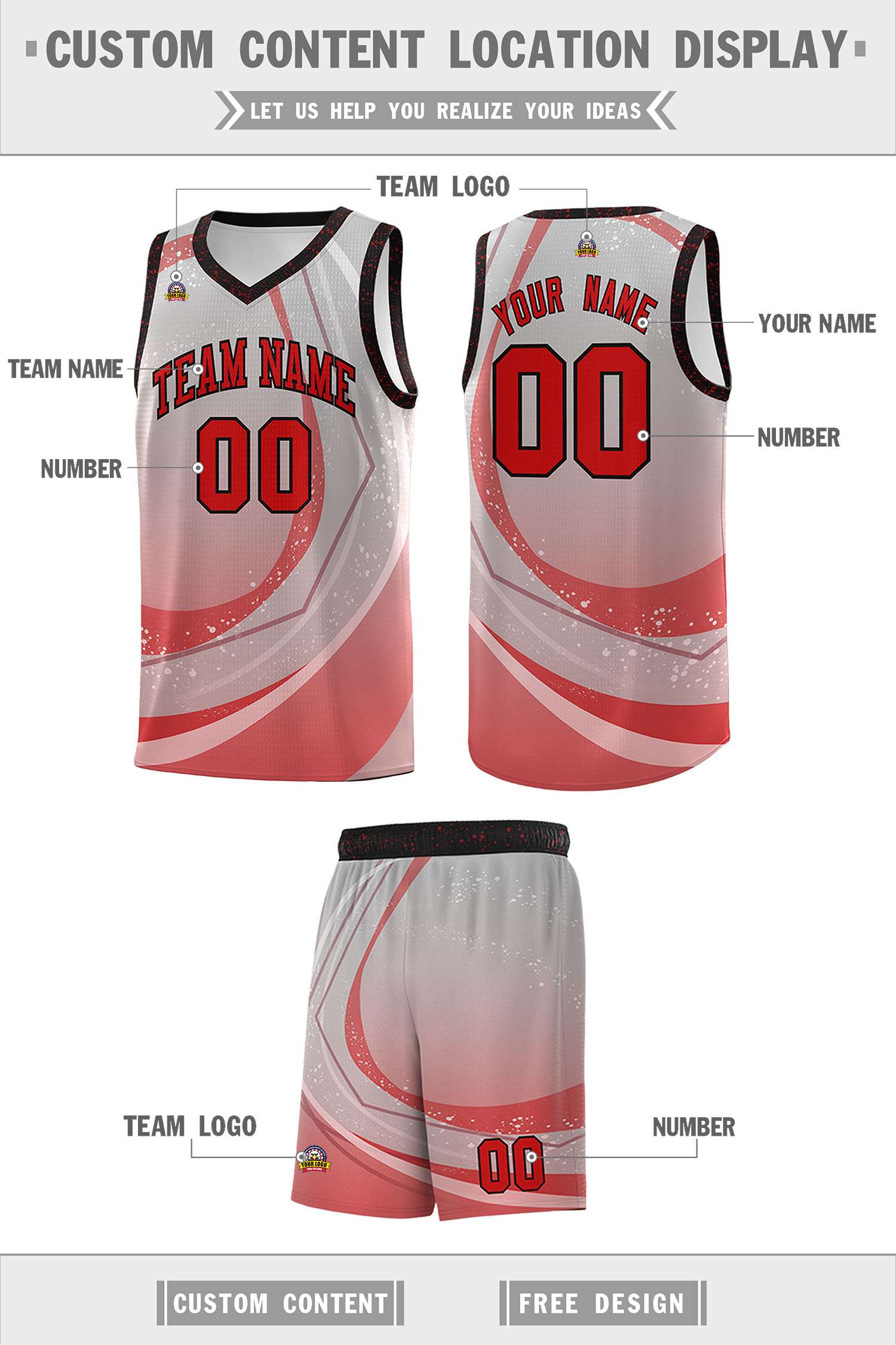 Custom Gray Red Personalized Galaxy Graffiti Pattern Sports Uniform Basketball Jersey