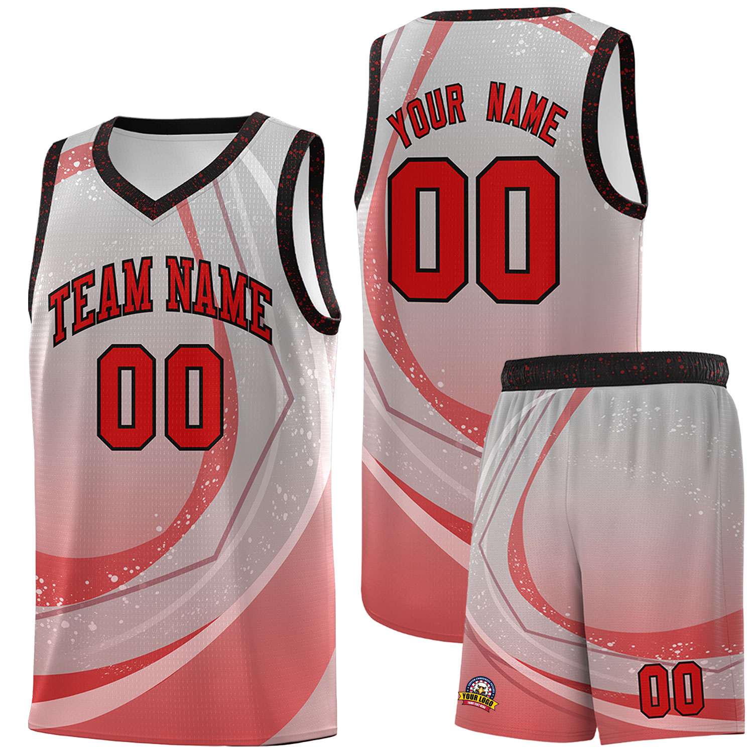 Custom Gray Red Personalized Galaxy Graffiti Pattern Sports Uniform Basketball Jersey