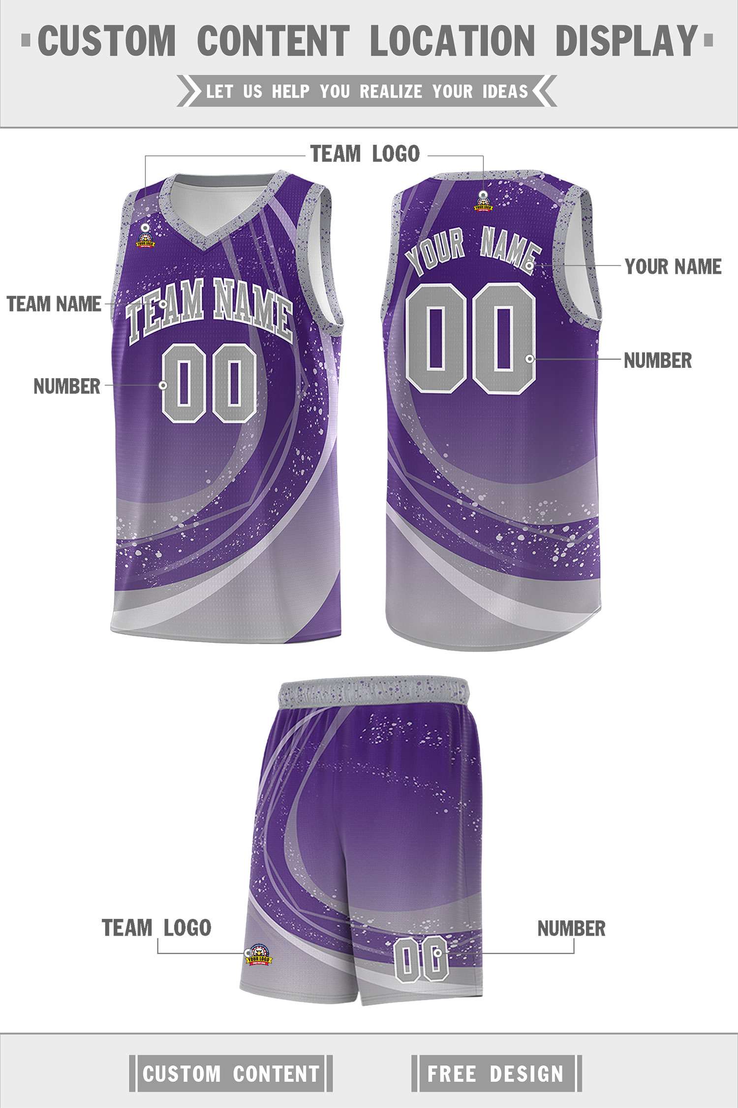 Custom Purple Gray Personalized Galaxy Graffiti Pattern Sports Uniform Basketball Jersey