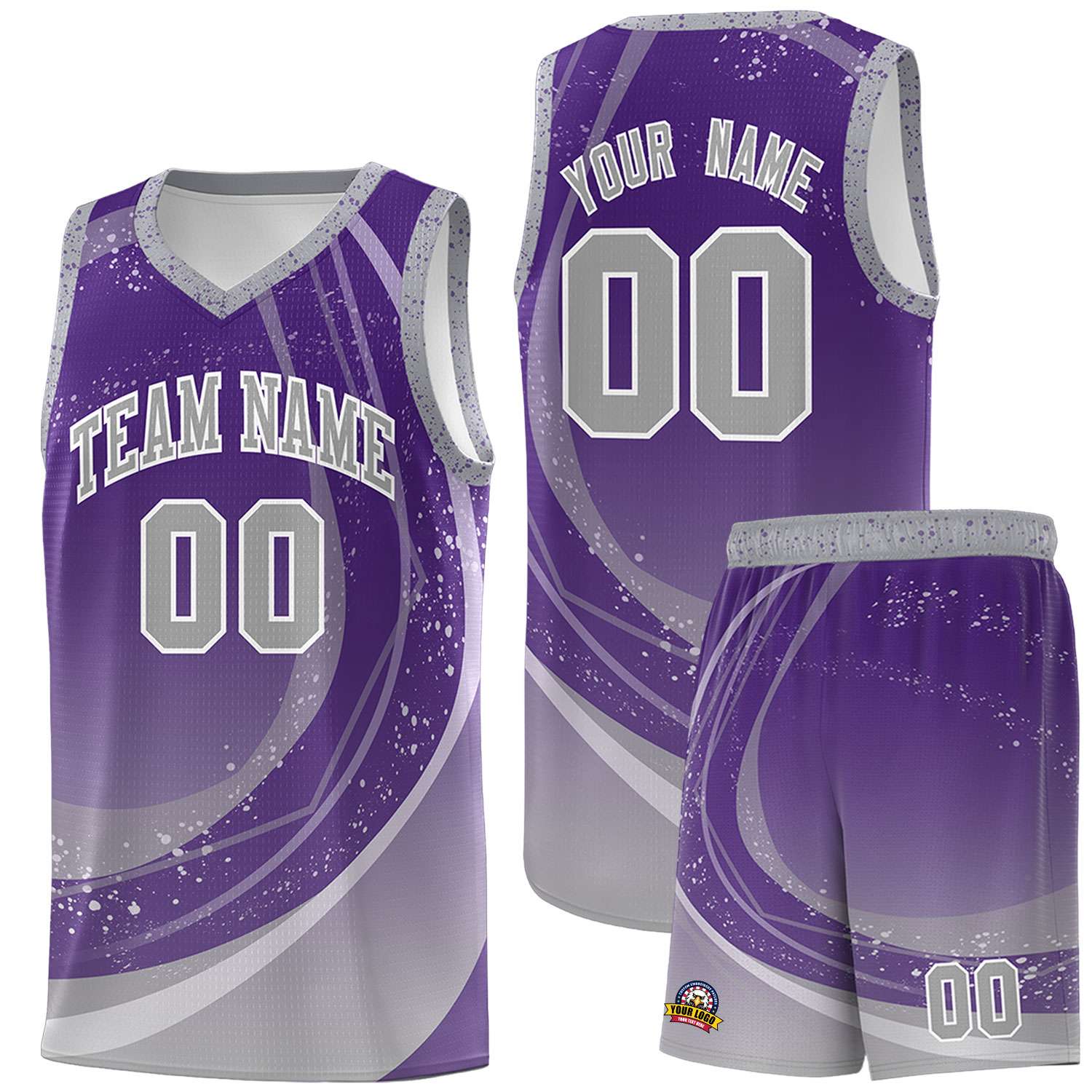 Custom Purple Gray Personalized Galaxy Graffiti Pattern Sports Uniform Basketball Jersey