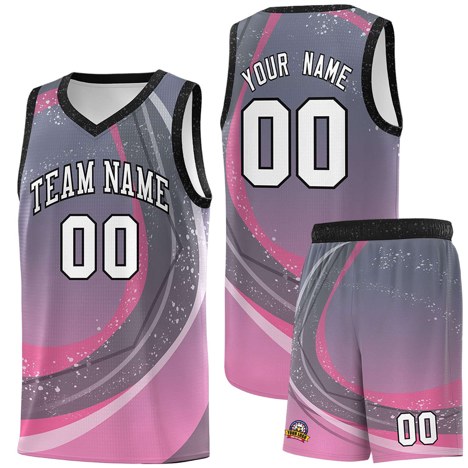 Custom Dark Gray Pink Personalized Galaxy Graffiti Pattern Sports Uniform Basketball Jersey