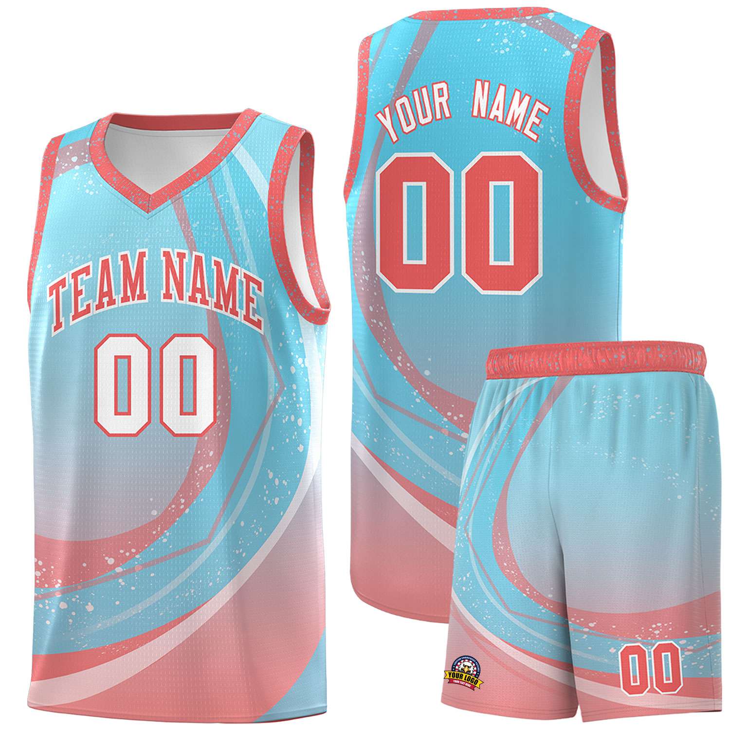 Custom Sky Blue Light Pink Personalized Galaxy Graffiti Pattern Sports Uniform Basketball Jersey