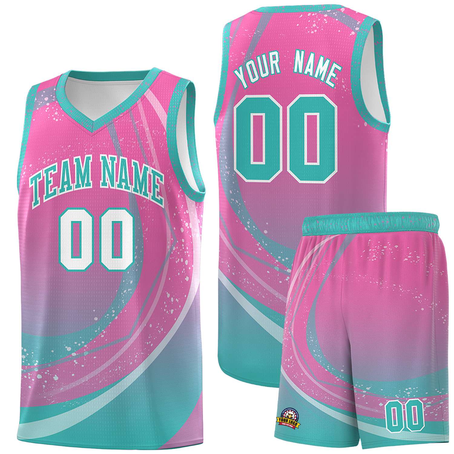 Custom Pink Aqua Personalized Galaxy Graffiti Pattern Sports Uniform Basketball Jersey