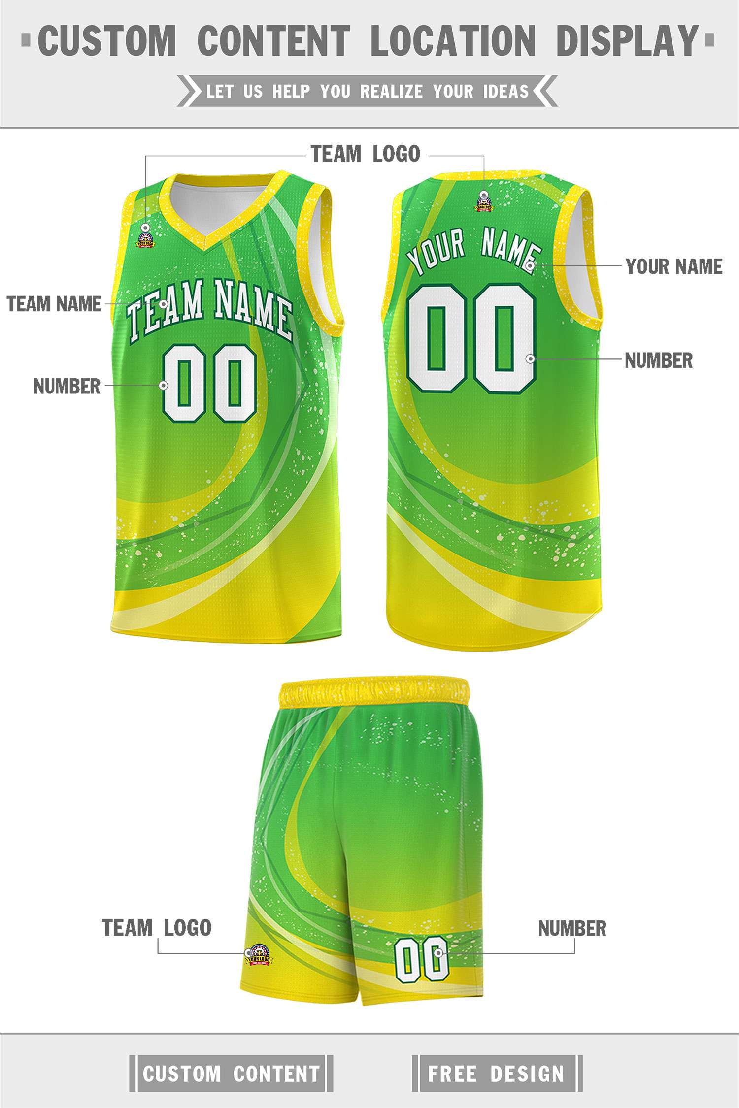 Custom Neon Green Gold Personalized Galaxy Graffiti Pattern Sports Uniform Basketball Jersey