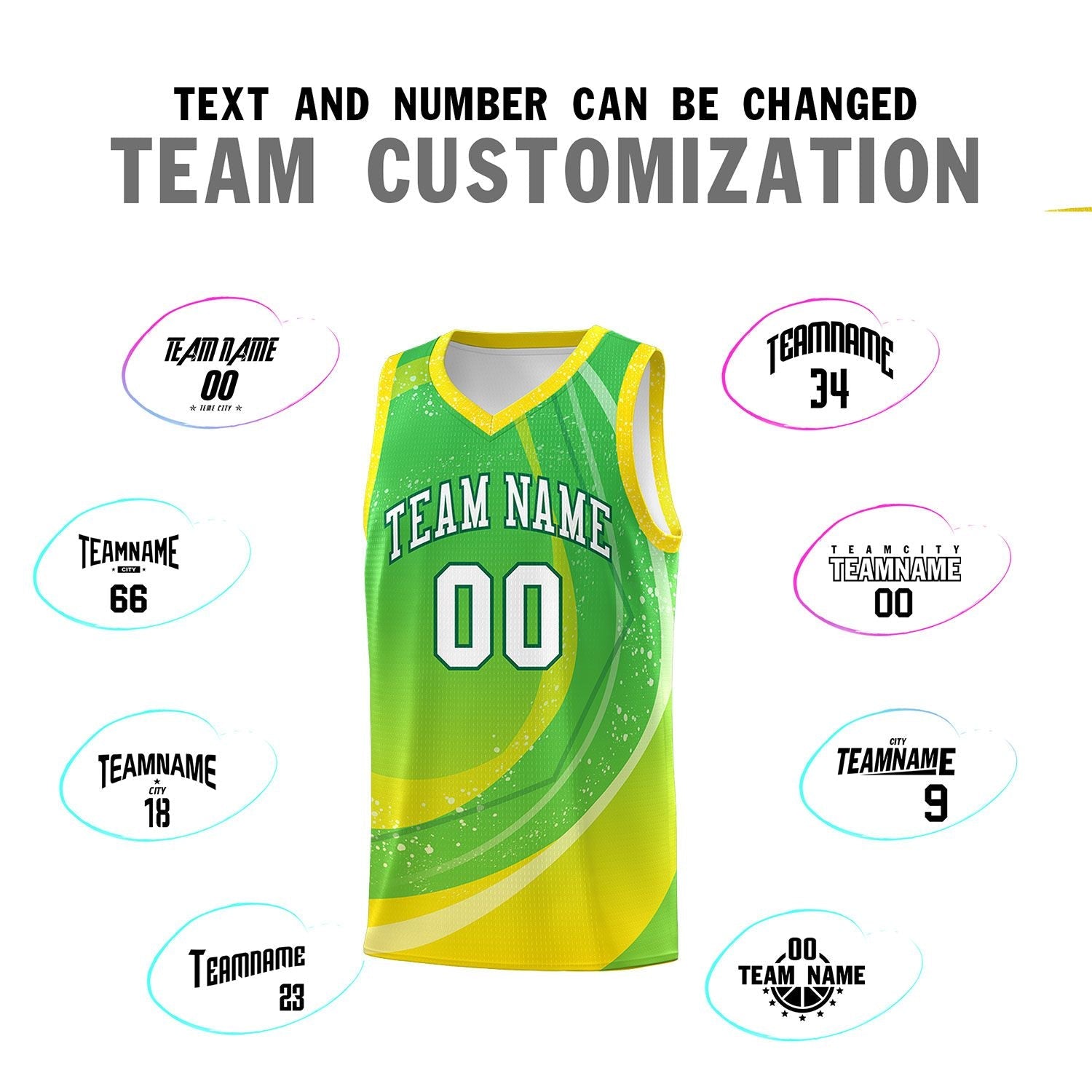 Custom Neon Green Gold Personalized Galaxy Graffiti Pattern Sports Uniform Basketball Jersey