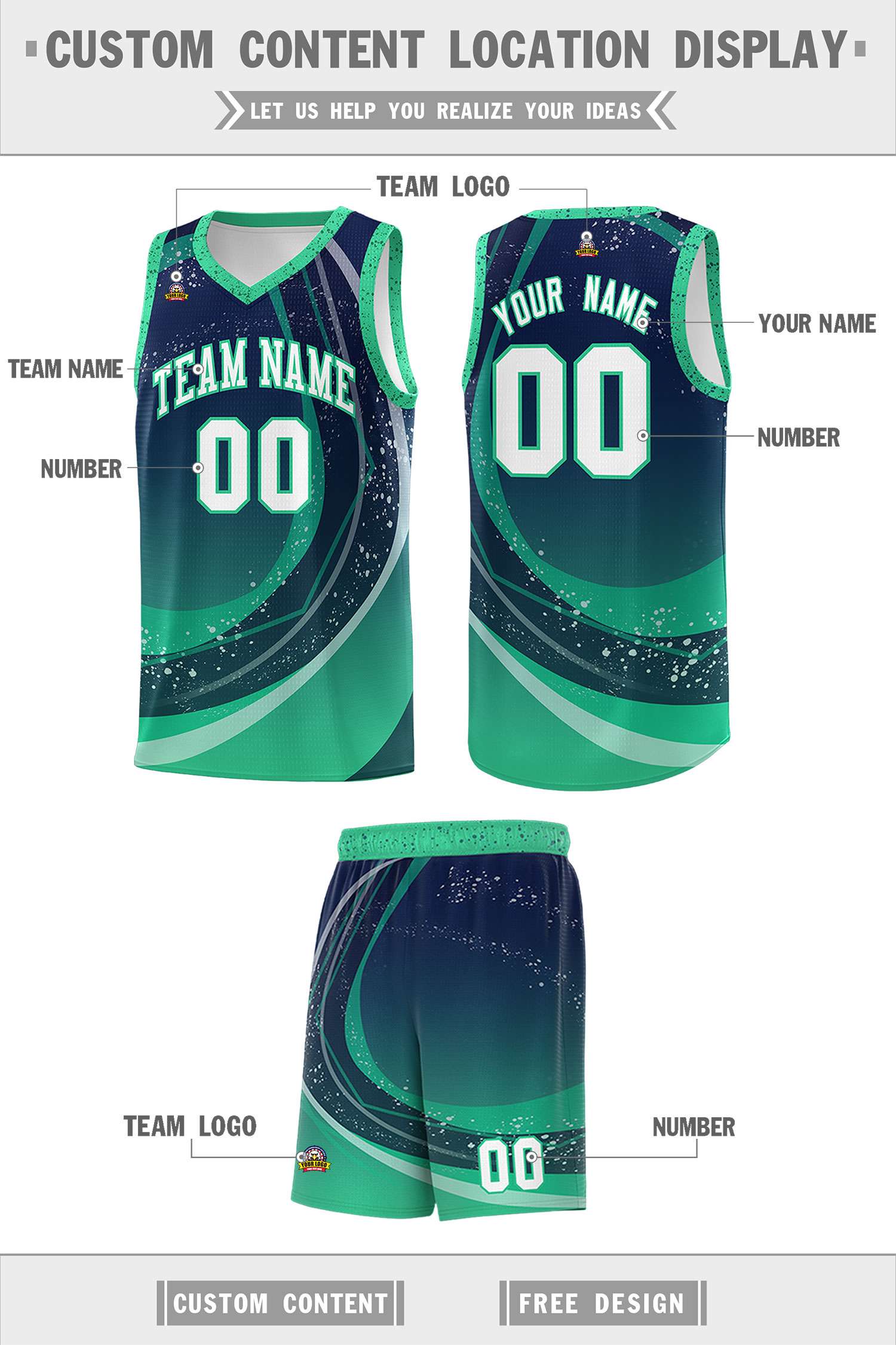 Custom Navy Green Personalized Galaxy Graffiti Pattern Sports Uniform Basketball Jersey