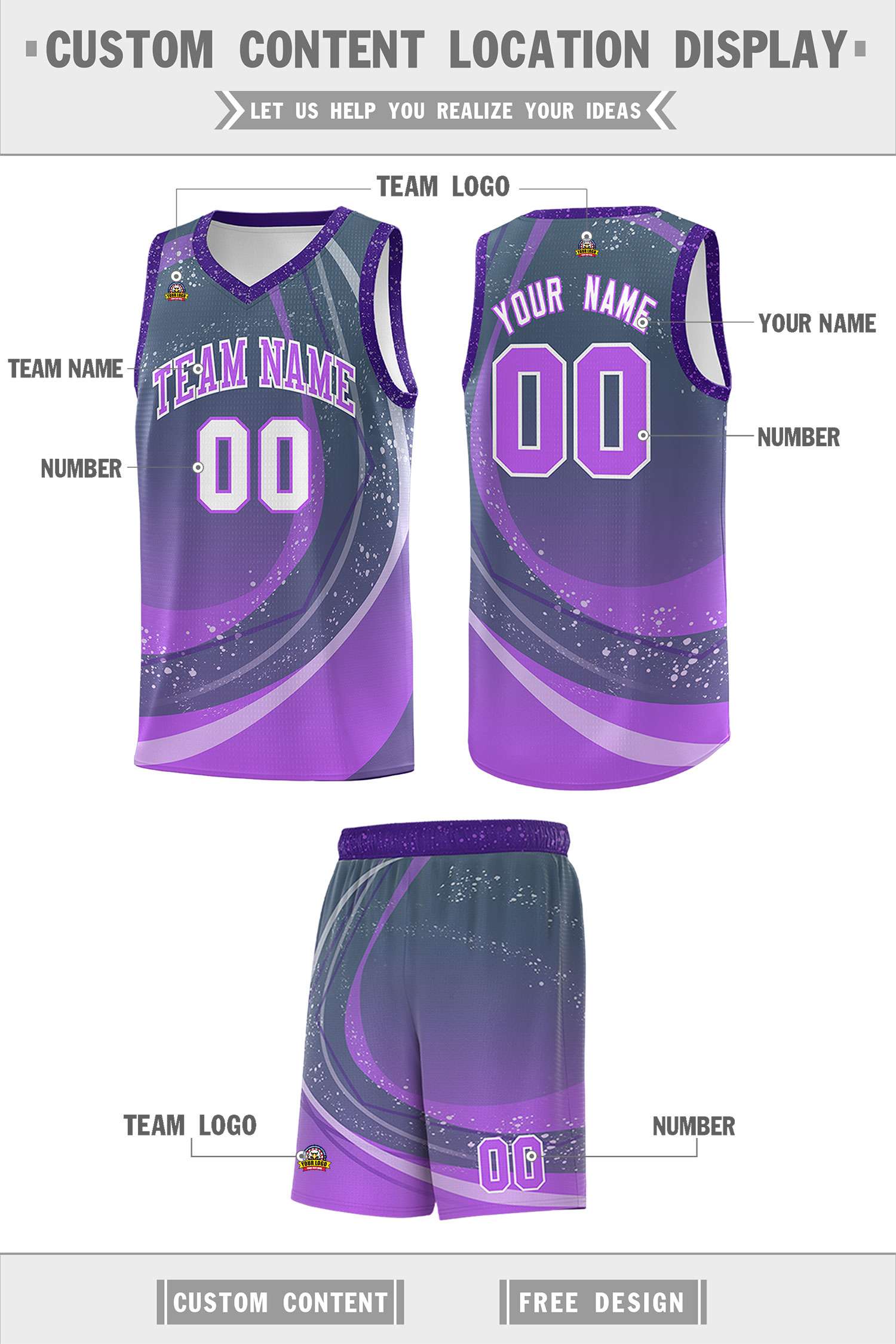 Custom Dark Gray Purple Personalized Galaxy Graffiti Pattern Sports Uniform Basketball Jersey