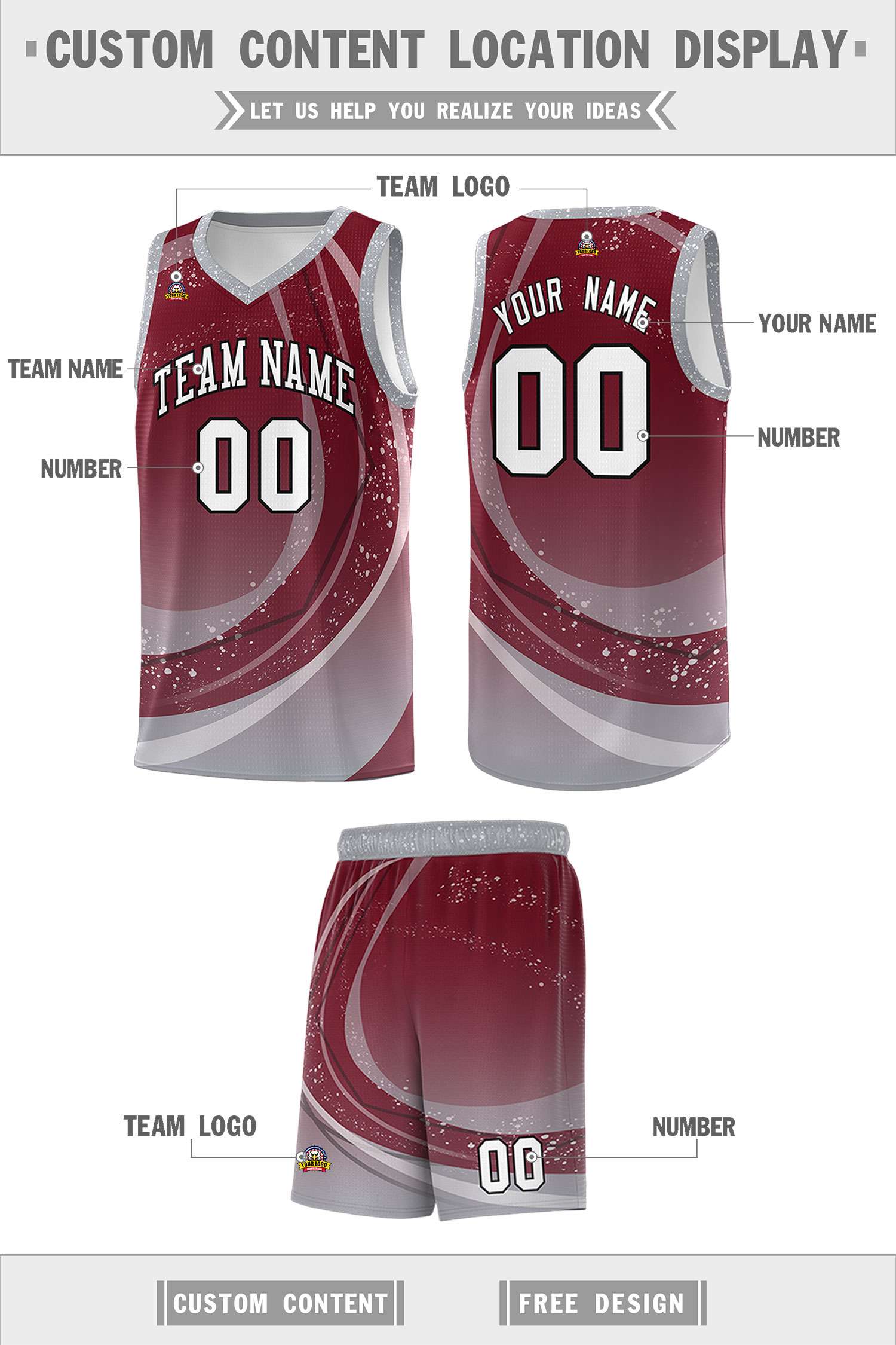 Custom Crimson Gray Personalized Galaxy Graffiti Pattern Sports Uniform Basketball Jersey