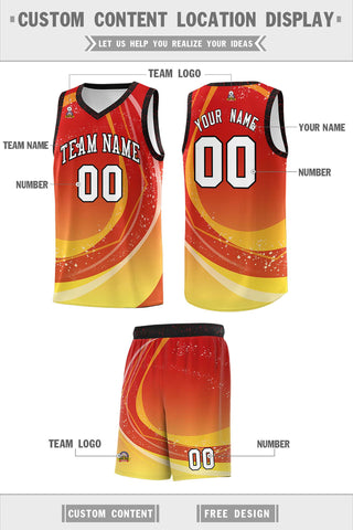 Custom Red Gold Personalized Galaxy Graffiti Pattern Sports Uniform Basketball Jersey