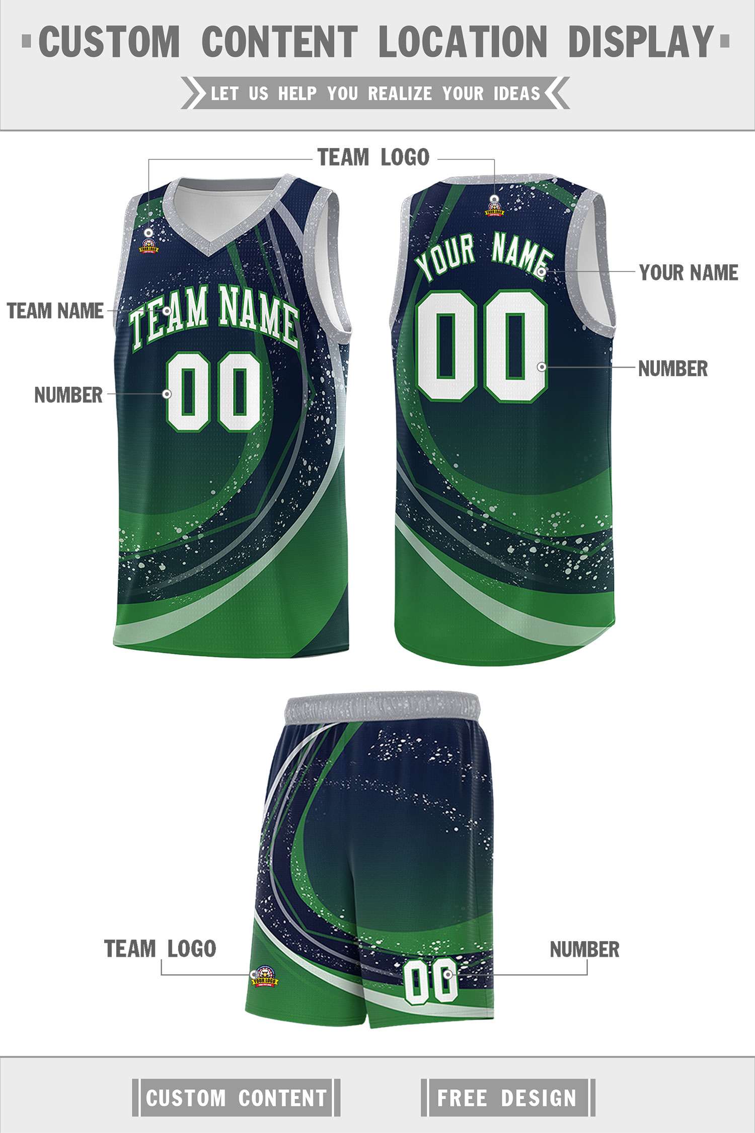 Custom Navy Kelly Green Personalized Galaxy Graffiti Pattern Sports Uniform Basketball Jersey